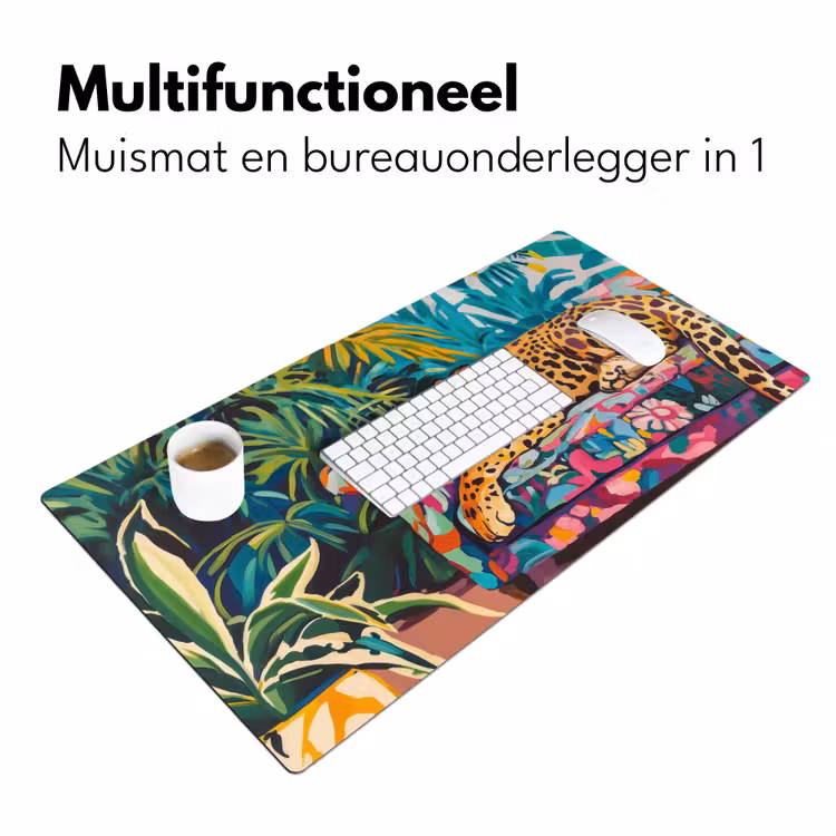 Luipaard - Kleurrijk - Tropisch Muismat XXL klein -sfeer4