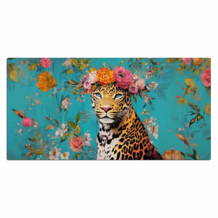 Luipaard - Bloemen - Kroon Muismat XXL klein -3d_leeg