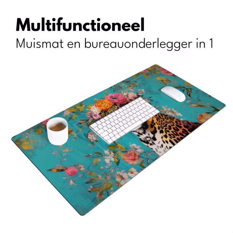 Luipaard - Bloemen - Kroon Muismat XXL klein -sfeer4