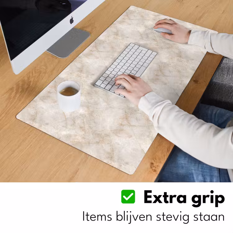 Lichtbeige - Goudbruine Nerven - Marmer Muismat XXL klein 681 -sfeer3