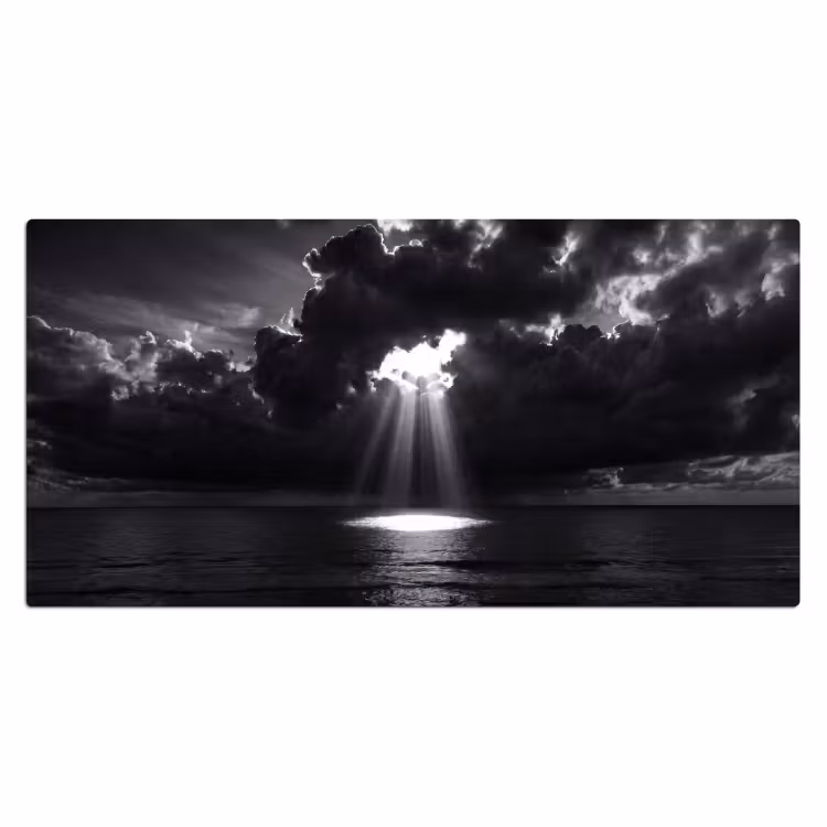 Licht - Wolken - Zee - Zwart-wit - Natuur Muismat XXL klein -3d_leeg