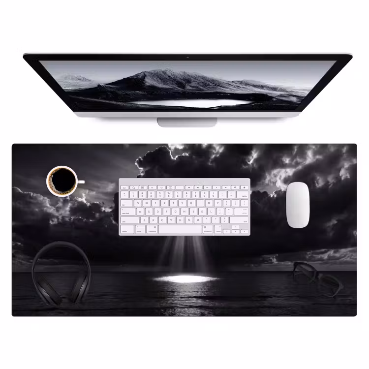 Licht - Wolken - Zee - Zwart-wit - Natuur Muismat XXL klein -3d