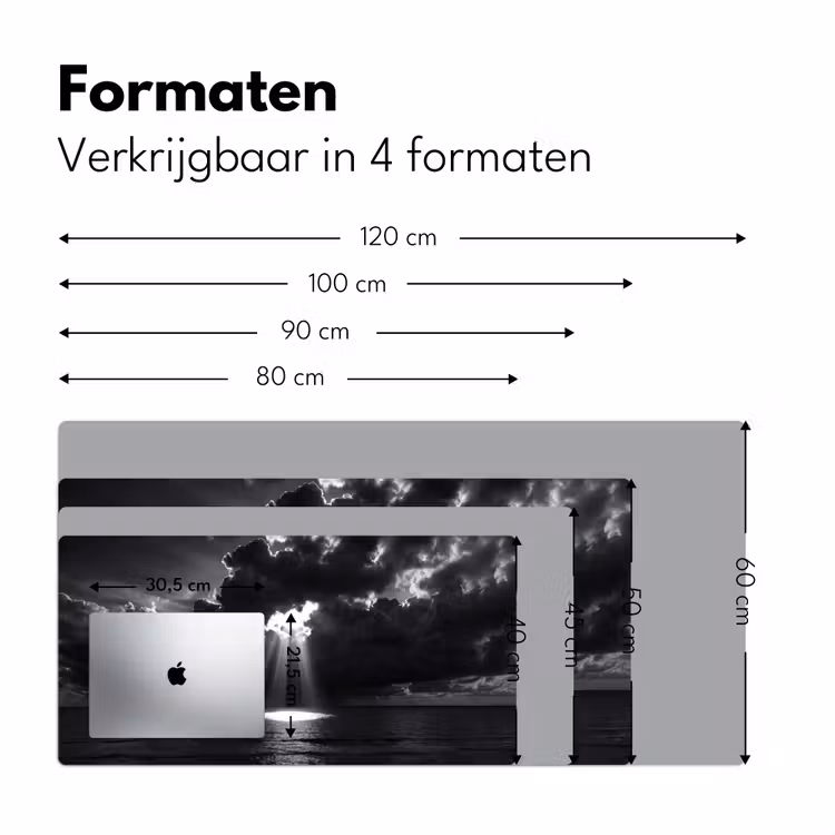 Licht - Wolken - Zee - Zwart-wit - Natuur Muismat XXL klein -sfeer5