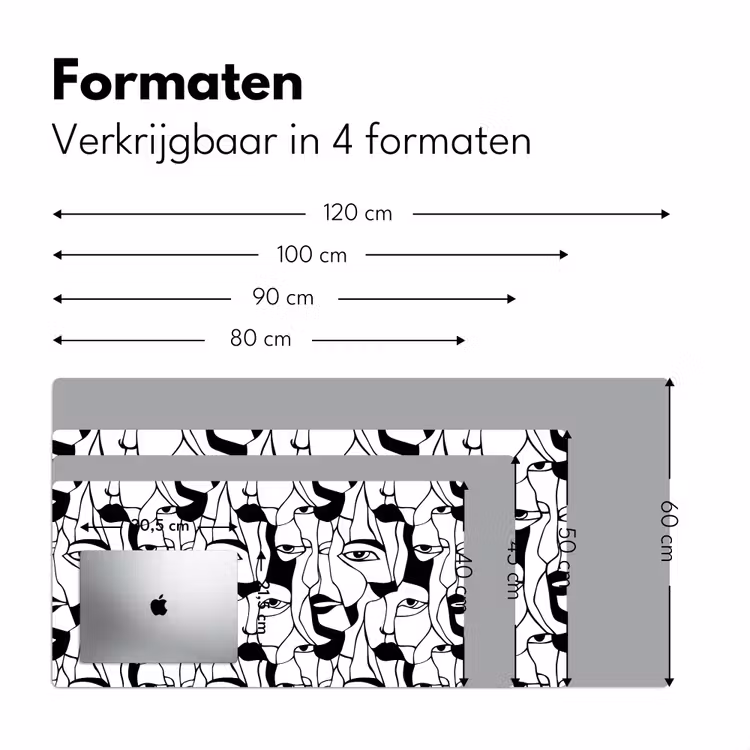 Lijnen - Gezichten - Zwart - Wit Muismat XXL klein 681 -sfeer5