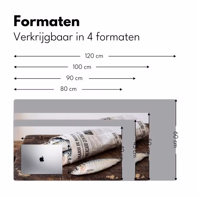 Desk Mat - Little Sardine - newspaper - cutting board - Sardientje - krant - snijplank Muismat XXL klein