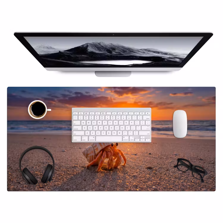 Kreeft - Strand - Natuur - Zonsondergang - Oranje Muismat XXL klein -3d