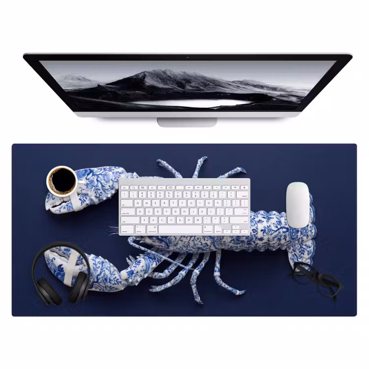 Kreeft - Porselein - Delfts - Blauw Muismat XXL klein -3d