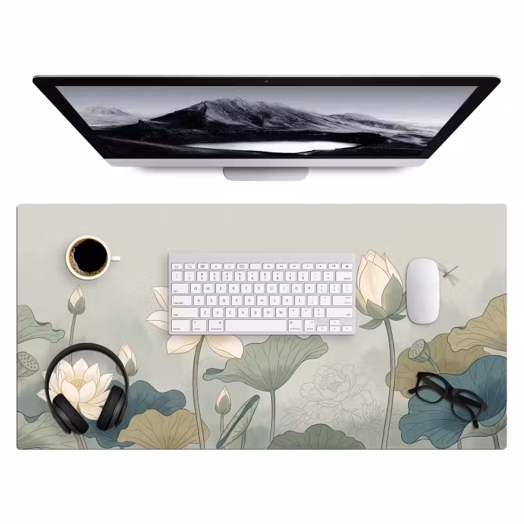 Lotus - Bloemen - Groen Muismat XXL klein -3d