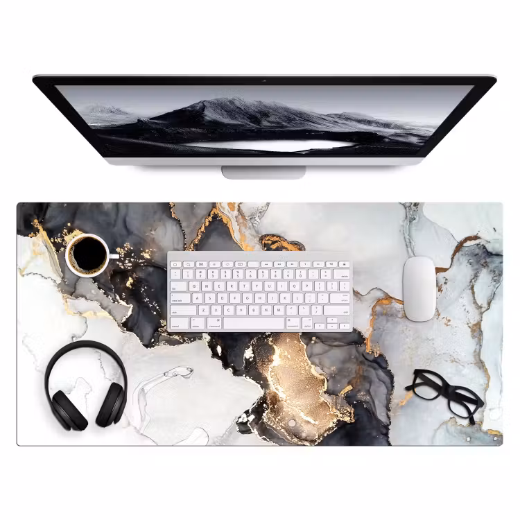 Marmer - Zwart - Wit - Goud - Luxe - Abstract Muismat XXL klein -3d