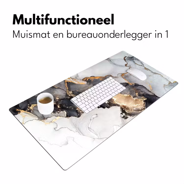 Marmer - Zwart - Wit - Goud - Luxe - Abstract Muismat XXL klein -sfeer4