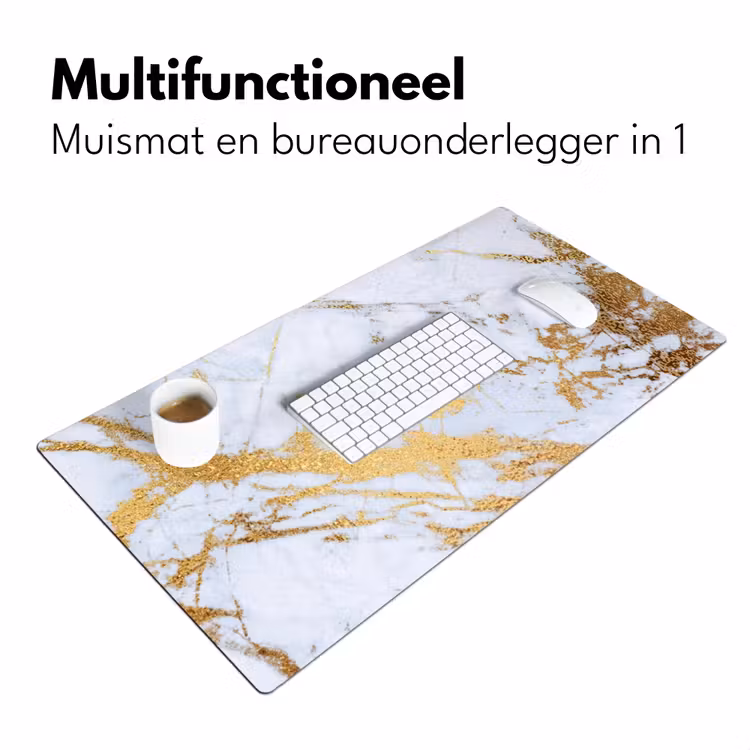 Marmer - Goud - Wit - Luxe - Marmerlook - Glitter Muismat XXL klein -sfeer4