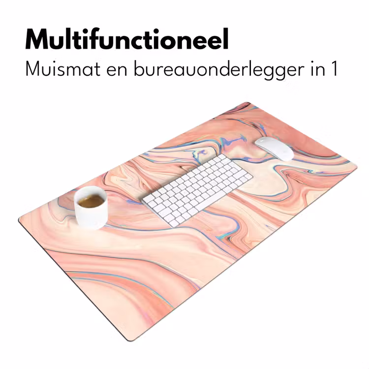 Marmer - Pastel - Roze - Blauw - Marmerlook - Abstract Muismat XXL klein -sfeer4