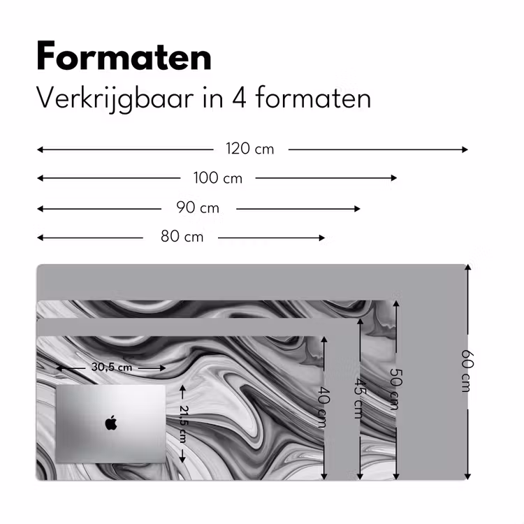 Marmer - Patronen - Grijs - Marmerlook - Zwart Muismat XXL klein -sfeer5