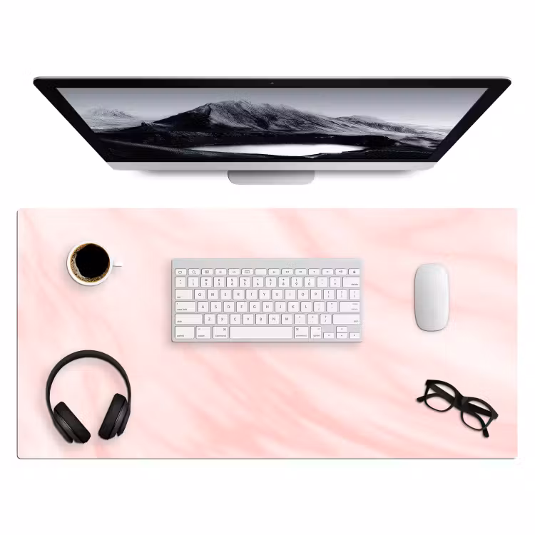 Marmer - Roze - Wit - Luxe - Marmerlook Muismat XXL klein -3d