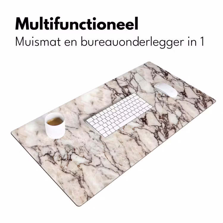 Marmer - Textuur - Abstract - Wit - Bruin Muismat XXL klein -sfeer4