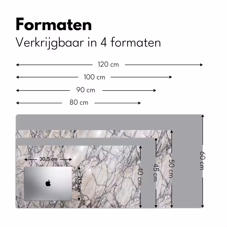 Marmer - Aderen - Patroon - Wit - Grijs Muismat XXL klein -sfeer5