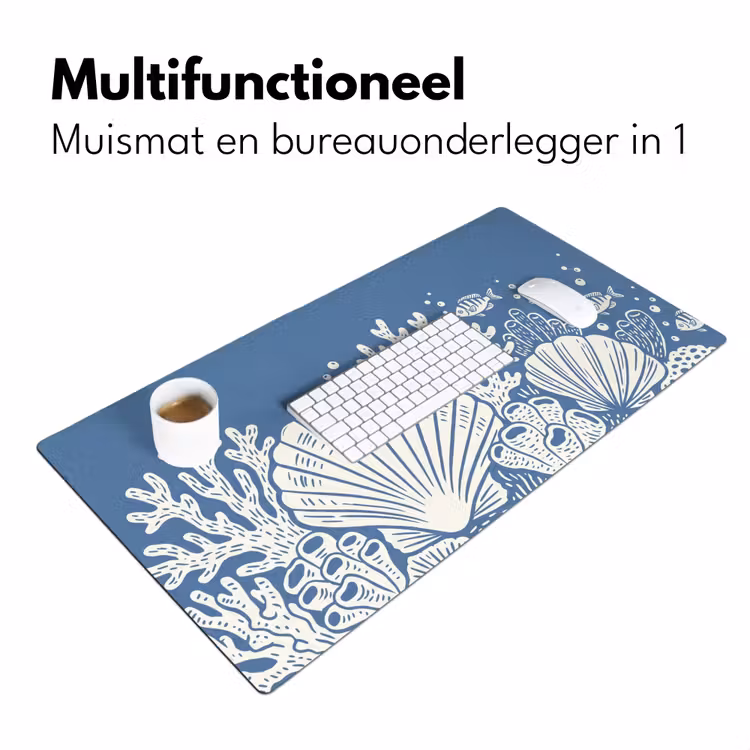 Zeeleven - Koraal - Schelp - Vis - Illustratie - Onderwater Muismat XXL klein -sfeer4