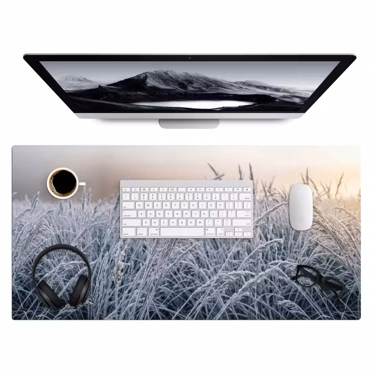 Rijp - Gras - Kristallen - Winter - Minimalistisch Muismat XXL klein -3d