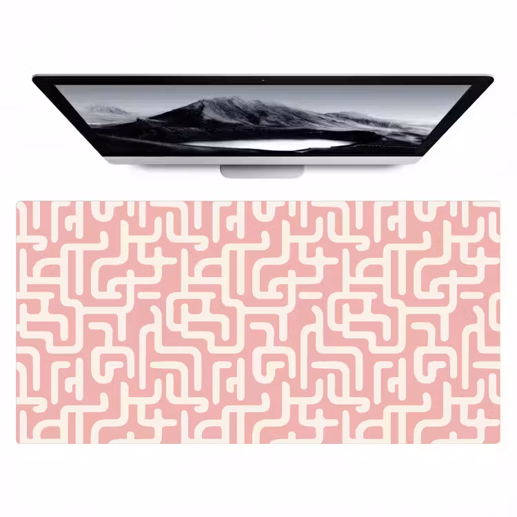 Doolhofpatroon - Roze - Wit - Abstract Muismat XXL klein 681 -zzz3d