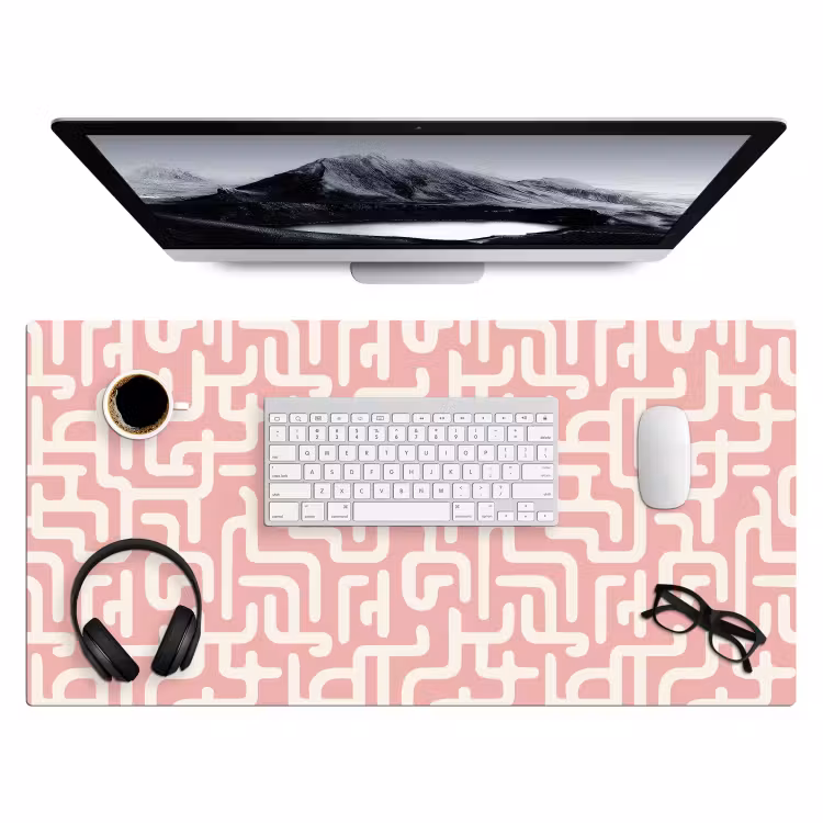 Doolhofpatroon - Roze - Wit - Abstract Muismat XXL klein 681 -3d