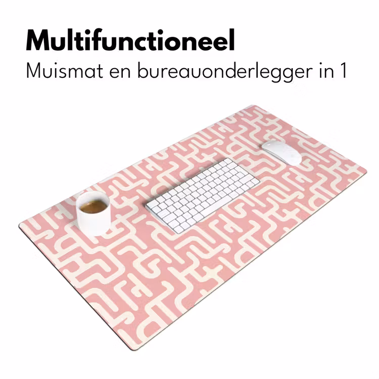 Doolhofpatroon - Roze - Wit - Abstract Muismat XXL klein 681 -sfeer4
