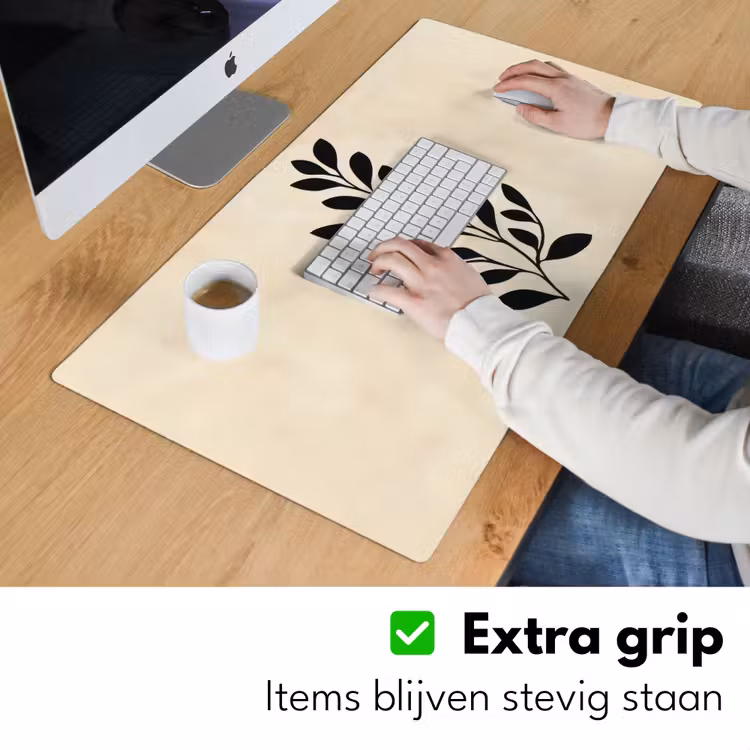 Minimalistisch - Tak - Bladeren - Zwart Muismat XXL klein -sfeer3