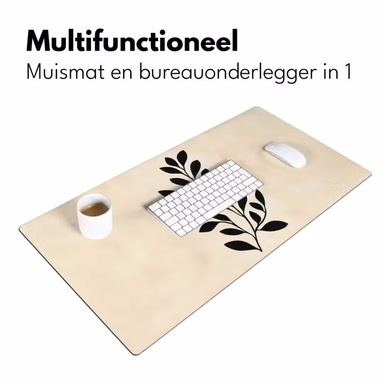 Minimalistisch - Tak - Bladeren - Zwart Muismat XXL klein -sfeer4