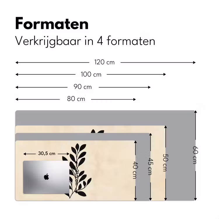 Minimalistisch - Tak - Bladeren - Zwart Muismat XXL klein -sfeer5