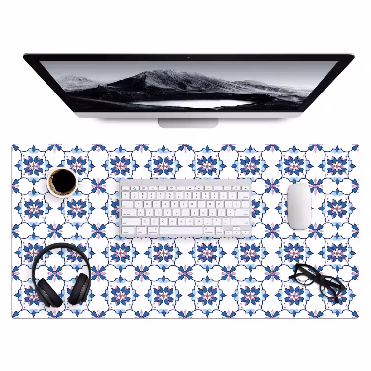 Modern - Patroon - Blauw - Roze Muismat XXL klein 681 -3d