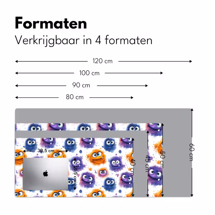 Monstertjes - Aquarel - Kleurrijk Muismat XXL klein 681 -sfeer5