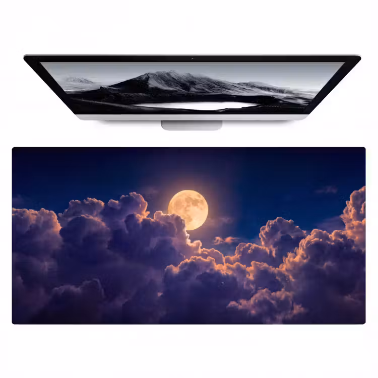 Maan - Wolken - Nacht - Oranje Muismat XXL klein -zzz3d