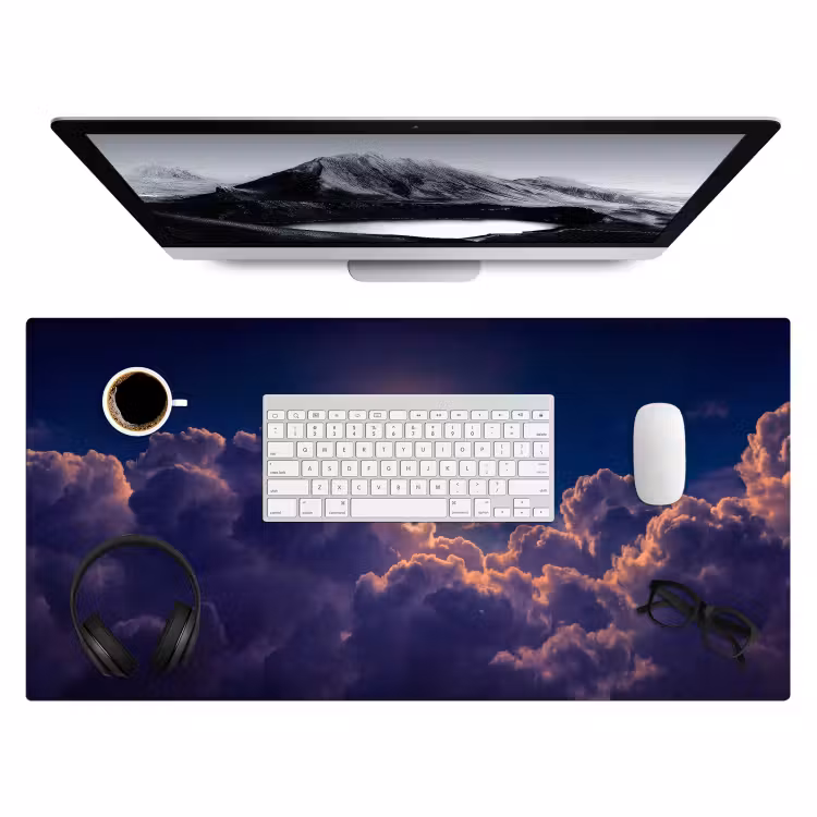 Maan - Wolken - Nacht - Oranje Muismat XXL klein -3d