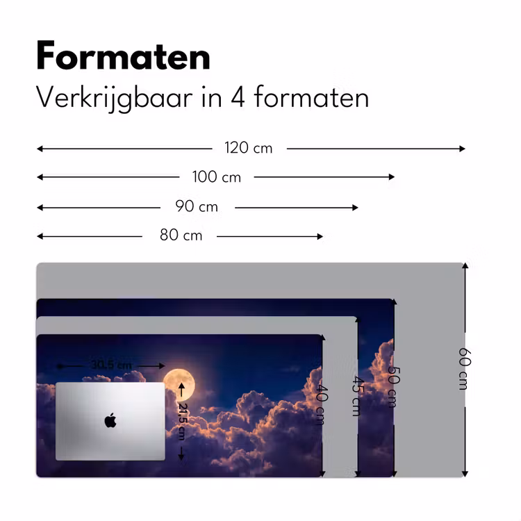 Maan - Wolken - Nacht - Oranje Muismat XXL klein -sfeer5