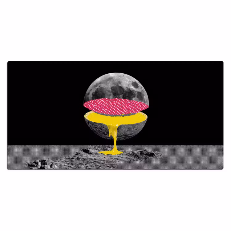 Maan - Geel - Roze - Zwart Muismat XXL klein -3d_leeg