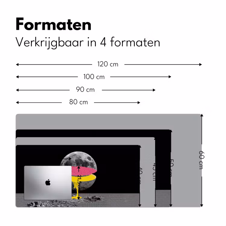 Maan - Geel - Roze - Zwart Muismat XXL klein -sfeer5