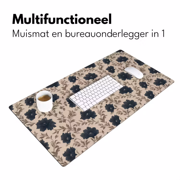 Motief - Bloemen - Zwart - Beige Muismat XXL klein 681 -sfeer4