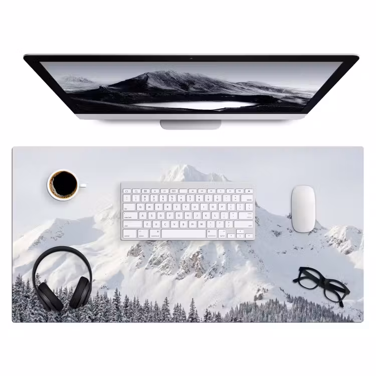 Berg - Sneeuw - Winter - Natuur - Wit Muismat XXL klein -3d