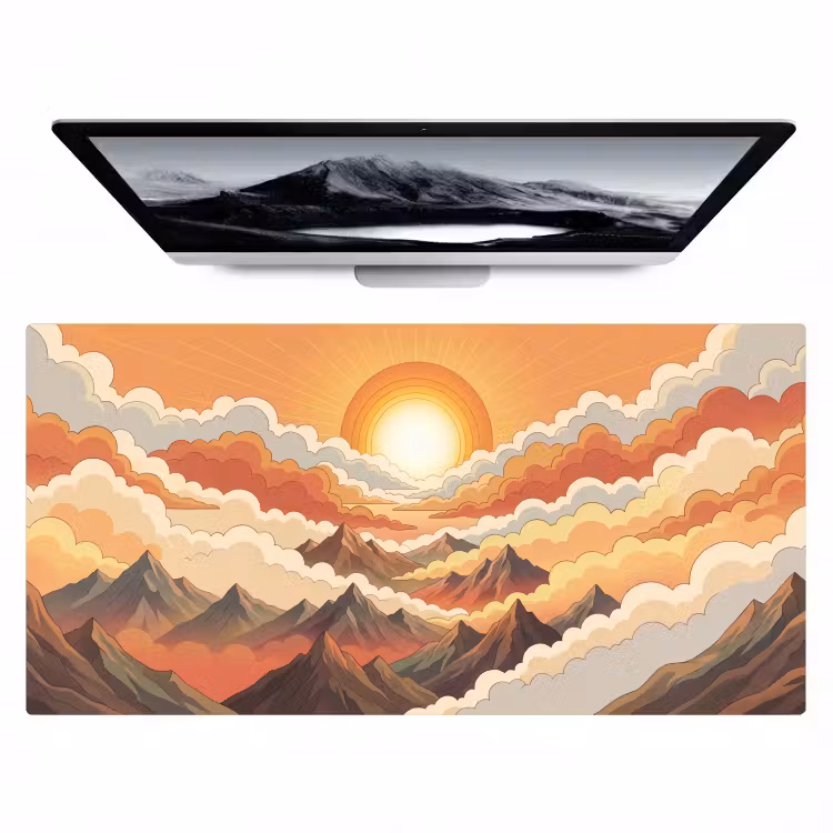 Bergen - Wolken - Natuur - Zonsopgang - Oranje Muismat XXL klein -zzz3d