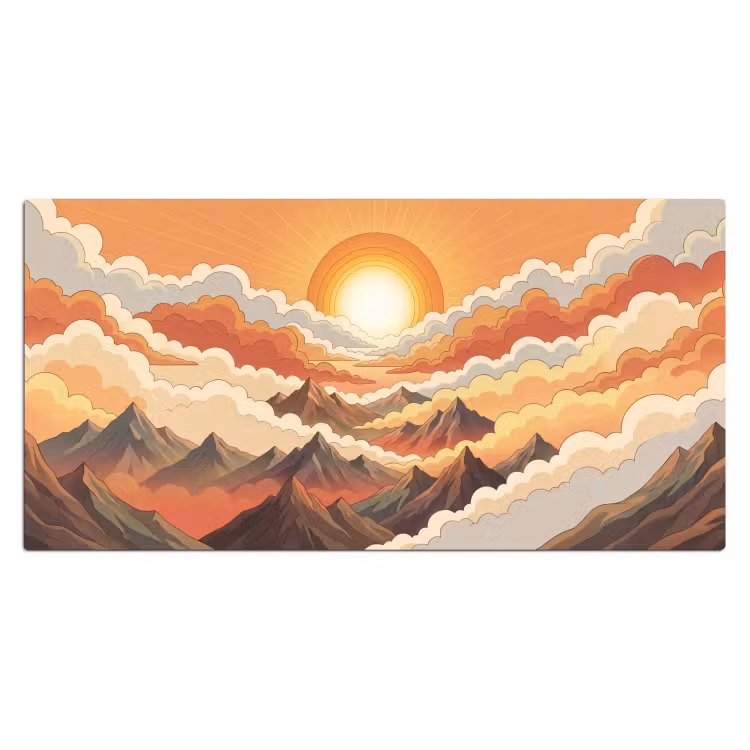 Bergen - Wolken - Natuur - Zonsopgang - Oranje Muismat XXL klein -3d_leeg