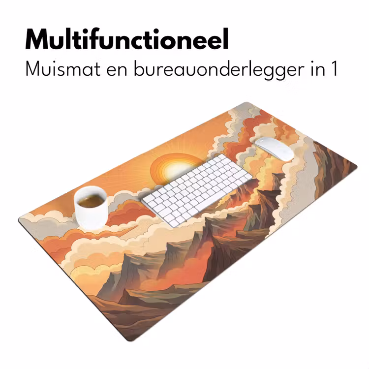 Bergen - Wolken - Natuur - Zonsopgang - Oranje Muismat XXL klein -sfeer4