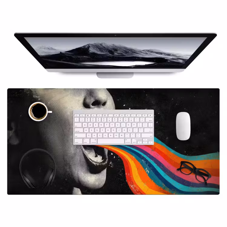 Mond - Golven - Regenboog Muismat XXL klein -3d