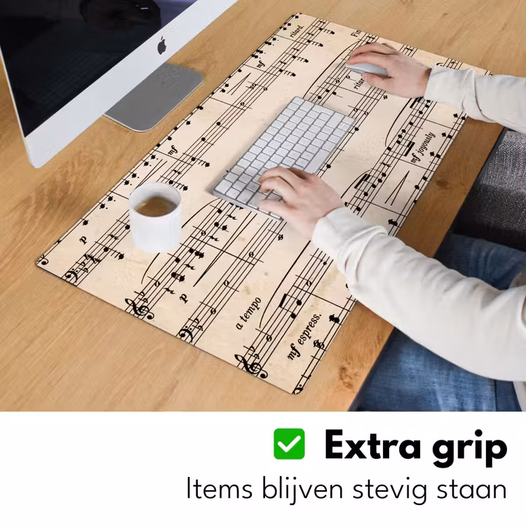 Muzieknotatie - Notenbalken - Kunst - Klassiek - Beige Muismat XXL klein -sfeer3