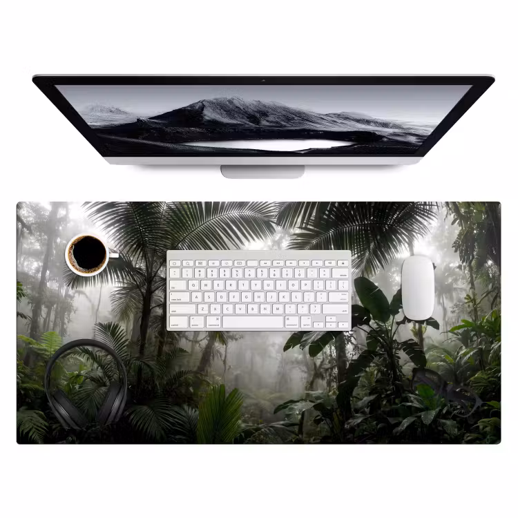 Natuur - Jungle - Mist - Groen - Bladeren Muismat XXL klein -3d
