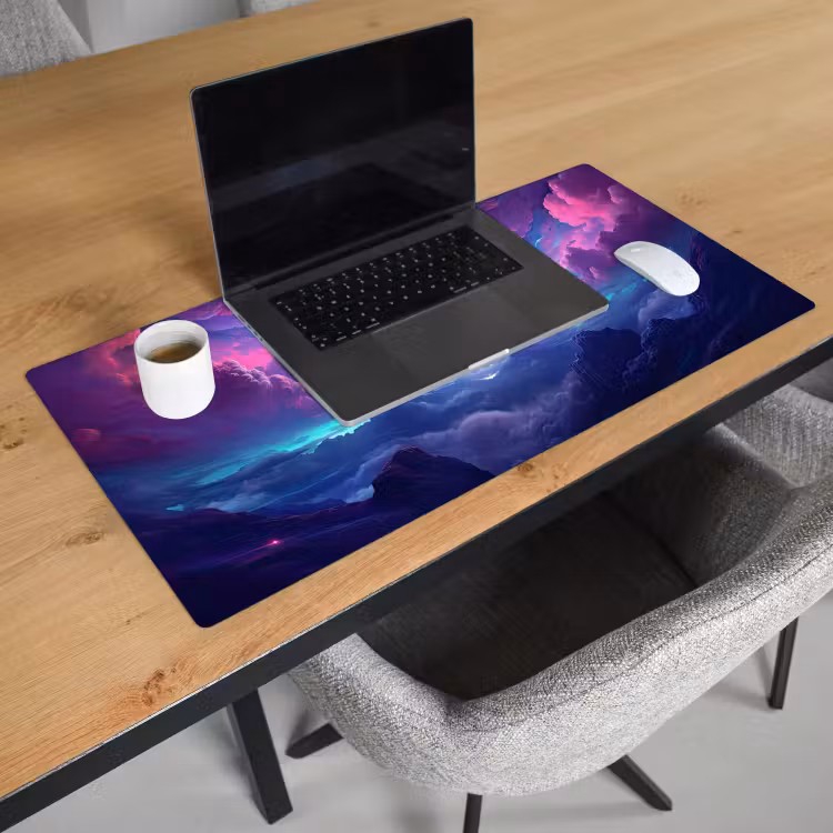 neon-wolken-roze-blauw-gaming Muismat XXL klein -sfeer1