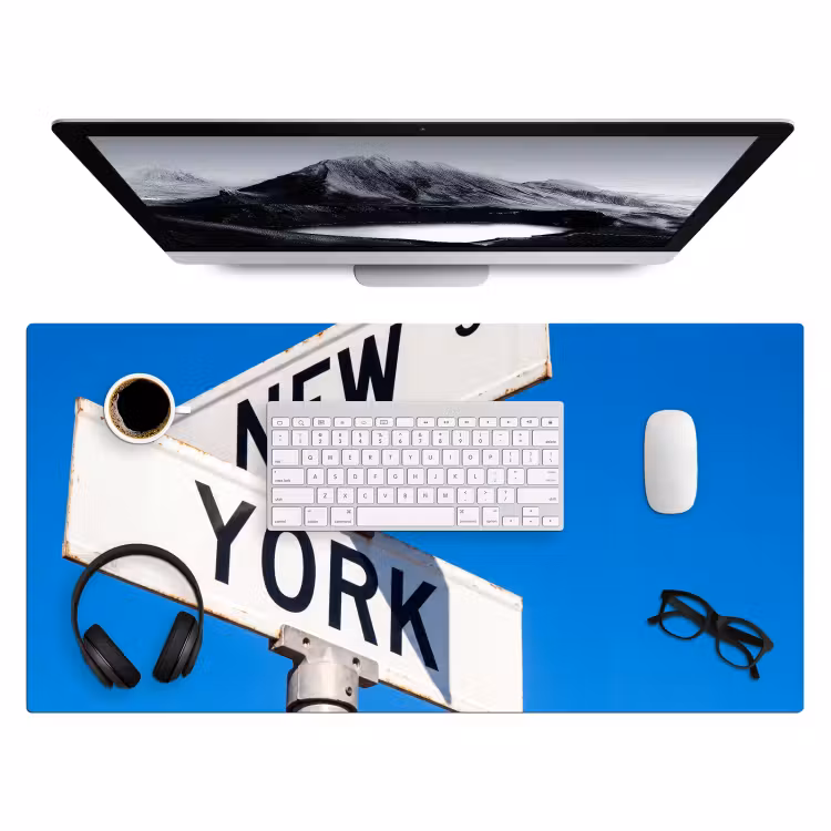New York - Straatbord - Stad - Urban - Blauw Muismat XXL klein -3d