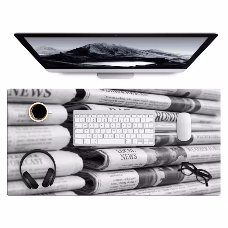 Krant - Stapel - Nieuws - Zwart-wit - Media Muismat XXL klein -3d