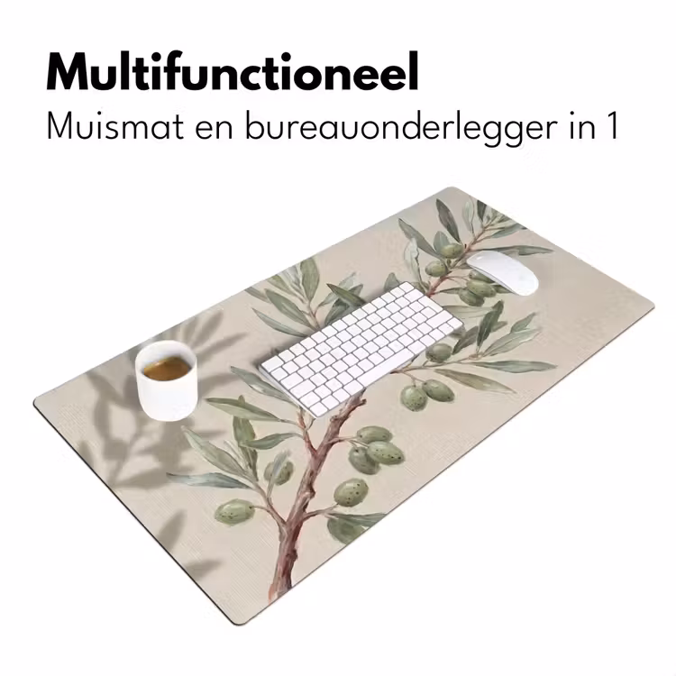 Olijftak - Bladeren - Natuur - Groen - Beige Muismat XXL klein -sfeer4
