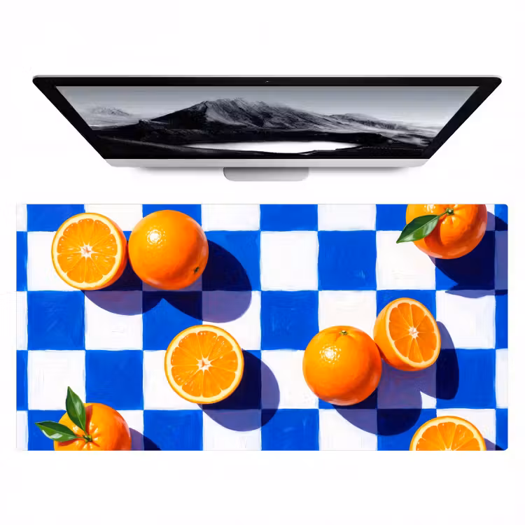 Desk Mat - Orange - Checkered - Food - Sinaasappel - Geruit - Eten Muismat XXL klein