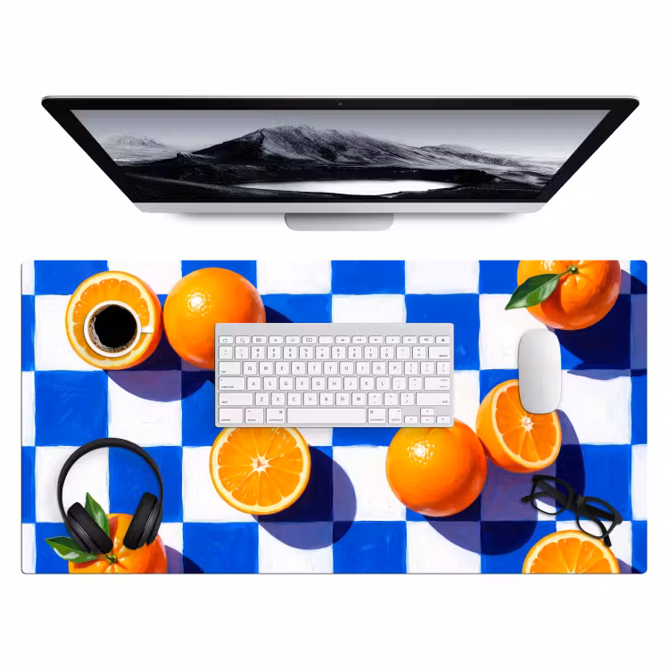 Desk Mat - Orange - Checkered - Food - Sinaasappel - Geruit - Eten Muismat XXL klein