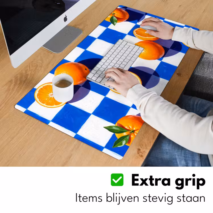 Desk Mat - Orange - Checkered - Food - Sinaasappel - Geruit - Eten Muismat XXL klein